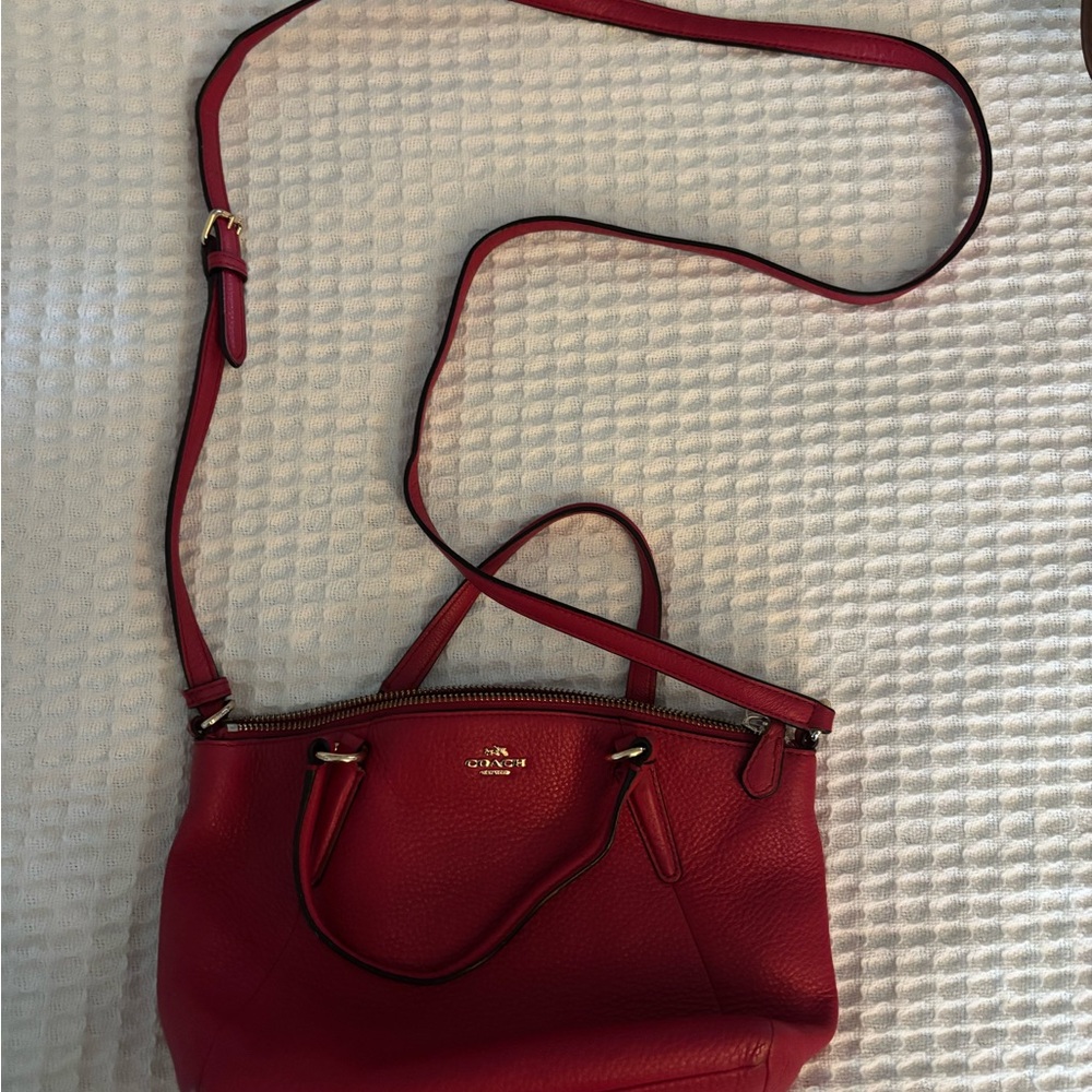 Coach Red Crossbody Bag with Textured Leather